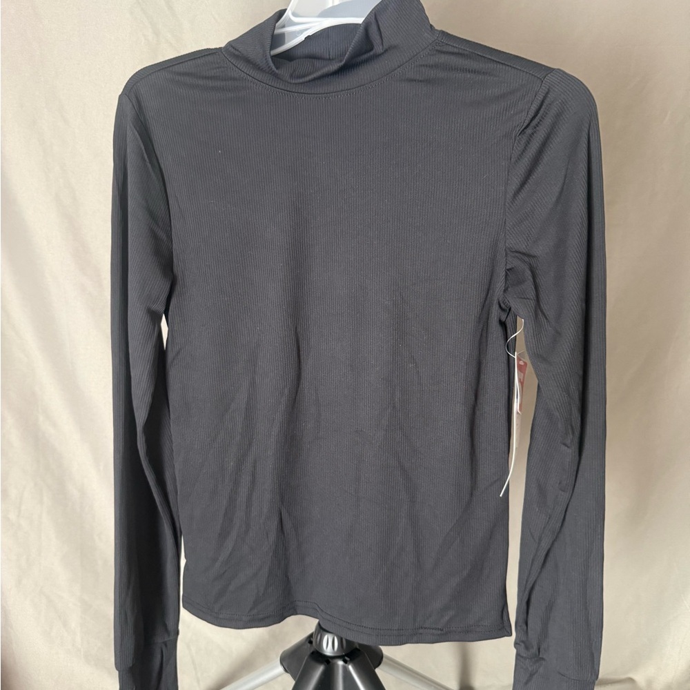 Women’s Ribbed Mock Neck Long Sleeve Activewear Top - black